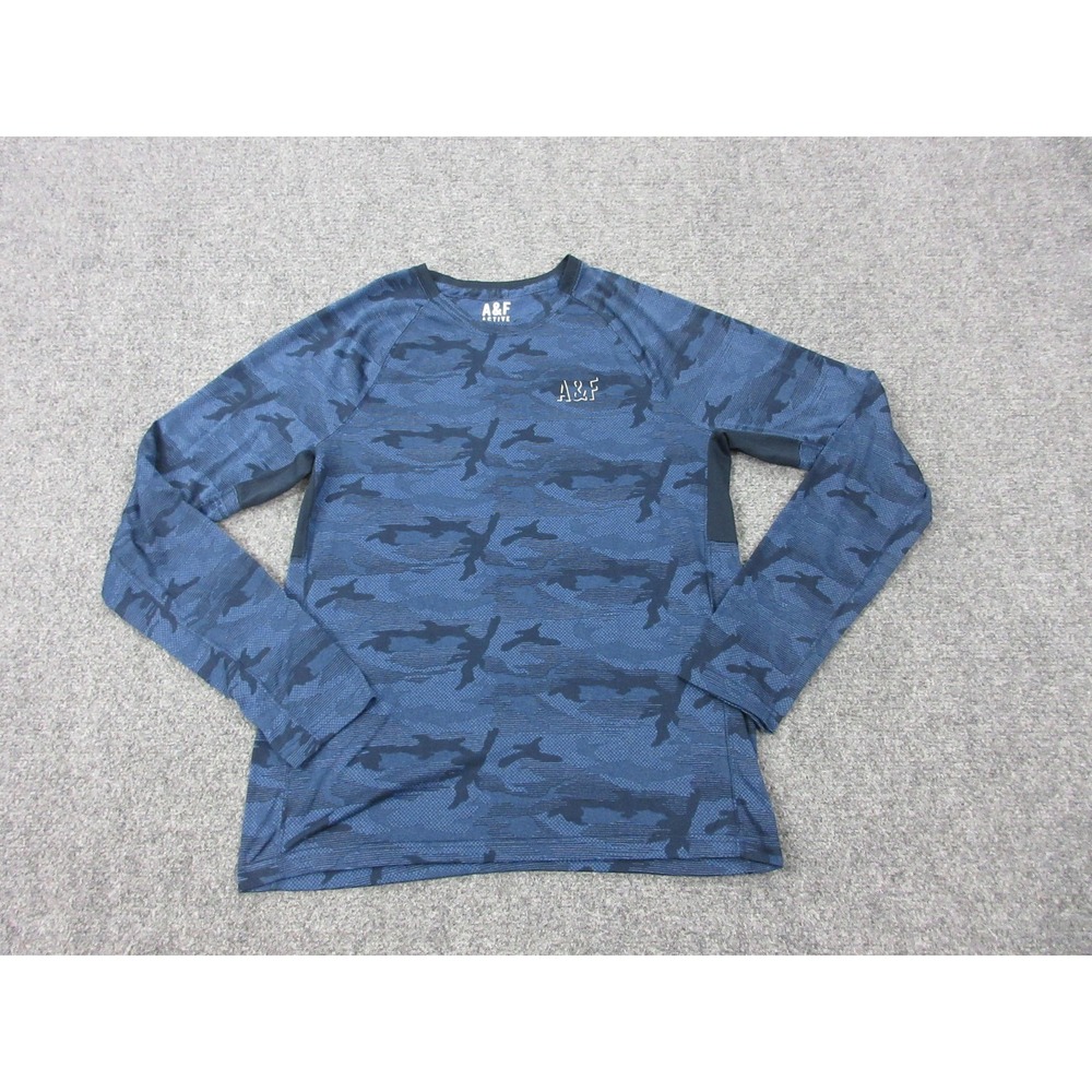 Abercrombie & Fitch A&F Active Shirt Mens Medium Blue Camo Long Sleeve Athletic